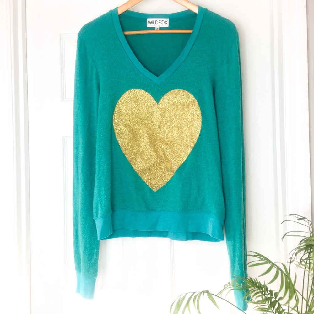 Wildfox Sparkle Heart V- Neck Sweater - Picture 3 of 6